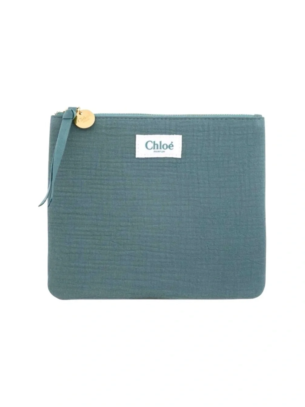 CHLOE Parfum Naturelle Cosmetic Bag Zipped Clutch - Turquoise Cotton Gauze Pouch